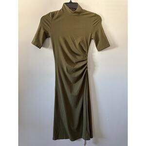 Brand New OGL Women's Size XS Olive Green Ruched Mock Neck Midi Dress